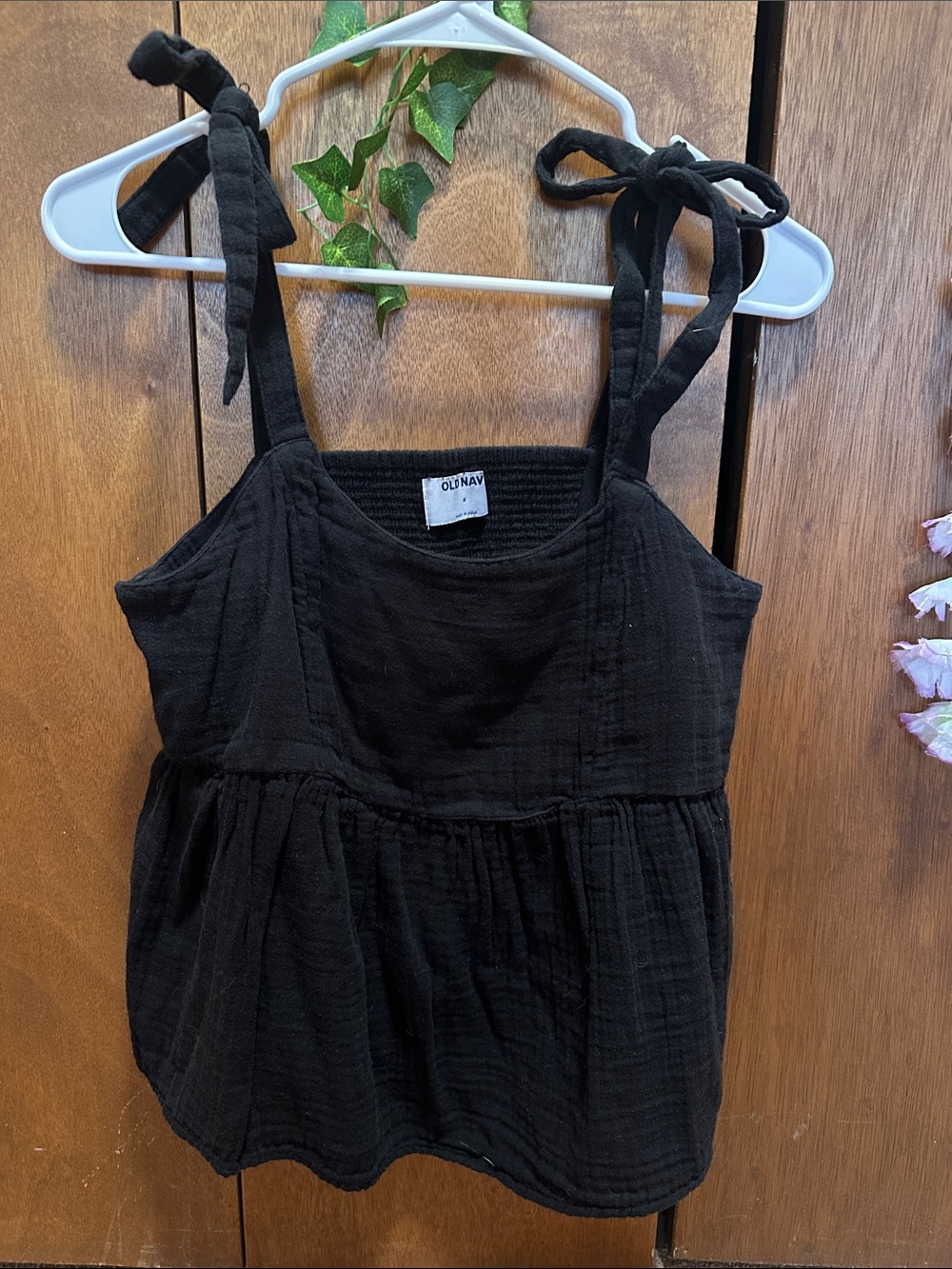 Old Navy Black Tie-Shoulder Peplum Tank Top